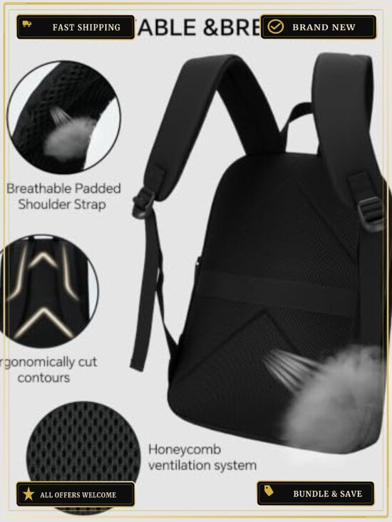 15.6 Inch Laptop Backpack Lightweight Water Resistant Luggage Strap Work Travel main image 2